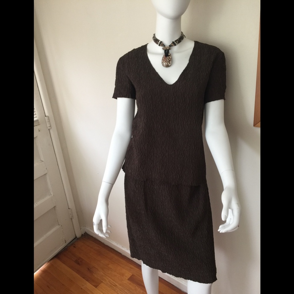 Lafayette 148 NY brown stretch silk skirt & top